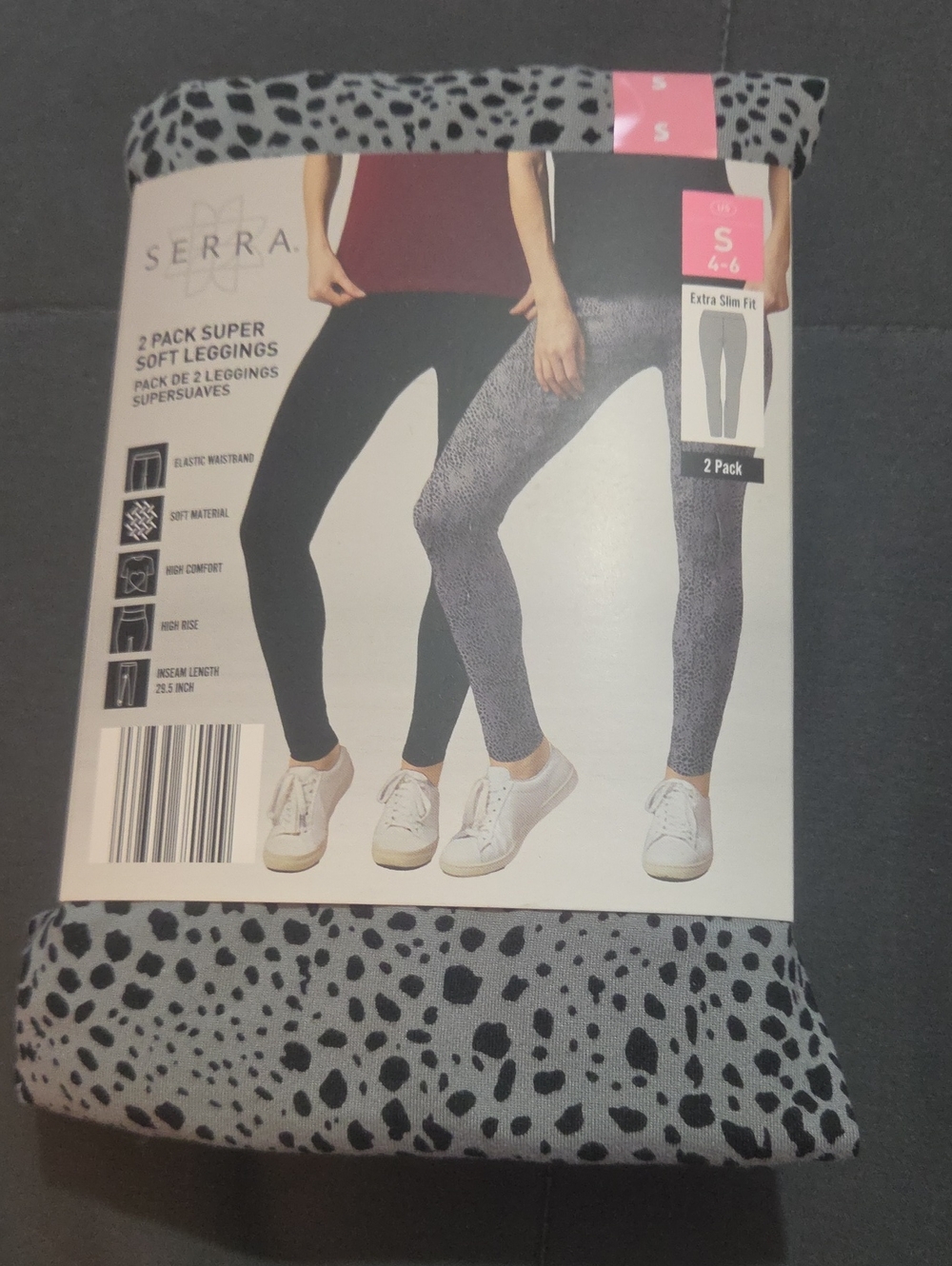 SERRA Women’s Black and Gray Leopard Print Leggings - 2 Pack